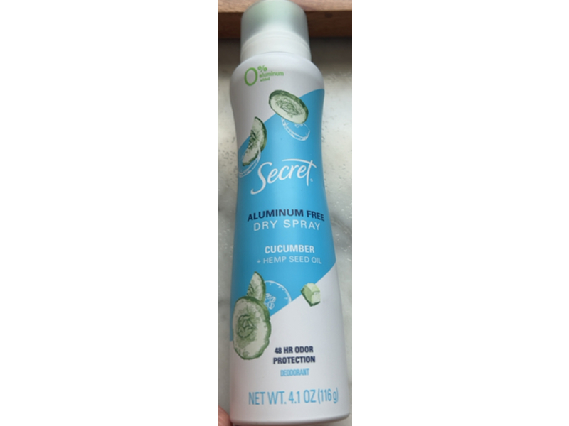Secret Deodorant Dry Spray, Cucumber + Hemp Seed Oil, 4.1 oz/116 g