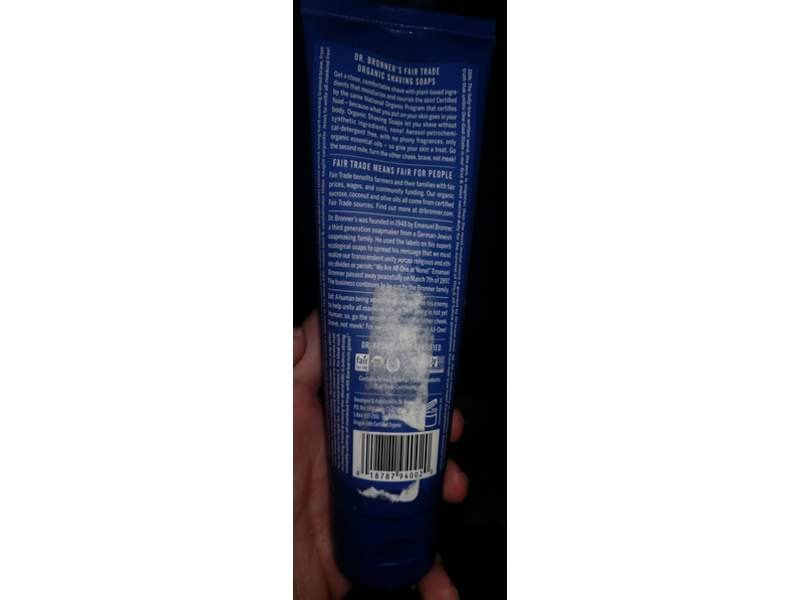 Dr. Bronner's Organic Shaving Soap, Peppermint, 7 fl oz/207 mL