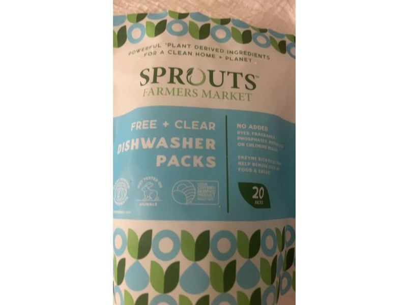 Sprouts Dishwasher Packs, Free + Clear, 20 Count