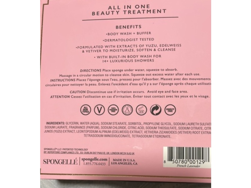 Spongelle Body Wash Infused Buffer, French Lavender, 3 oz/85 g