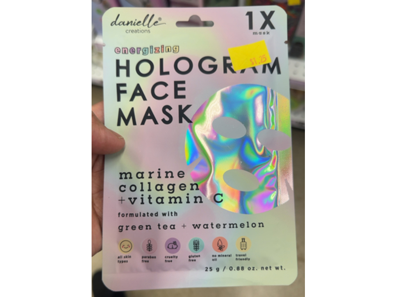 Danielle Creations Energizing Hologram Face Mask, Green Tea + Watermelon, 0.88 oz/25 g