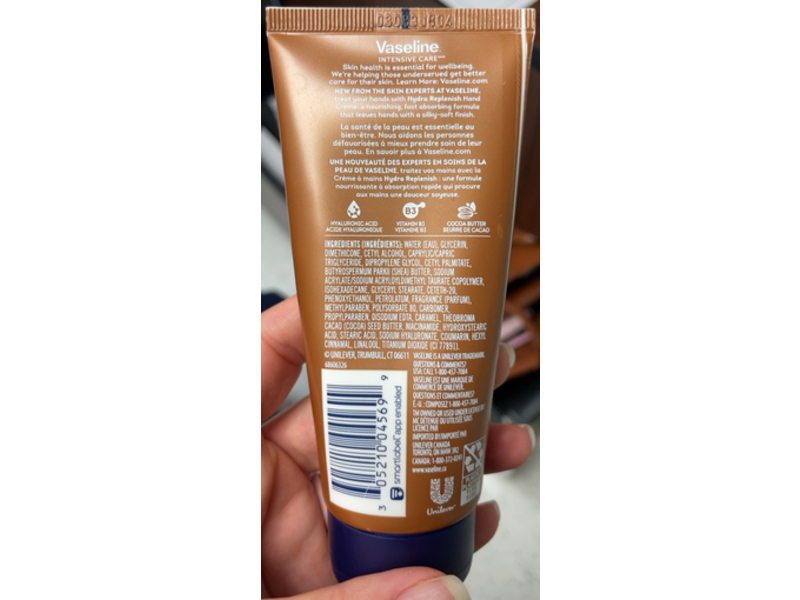 Vaseline Hydra Replenish Hand Cream, 3.4 fl oz/100 mL, Pack Of 6