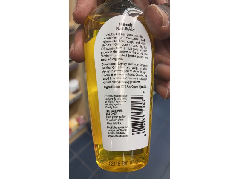 Hobe Natural Moisturizes & Protects Hair Scalp And Skin, Organic Jojoba Oil, 4 fl oz/118 mL