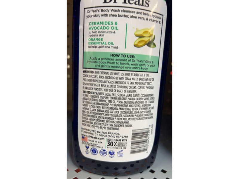 Dr Teal's Glow & Hydrate Body Wash, Pure Epsom Salt, 24 fl oz/710 mL