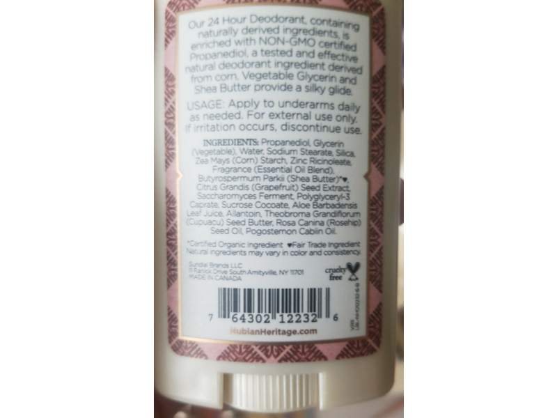 Nubian Heritage Patchouli And Buriti 24 Hour Deodorant, 2.25 oz / 64 g