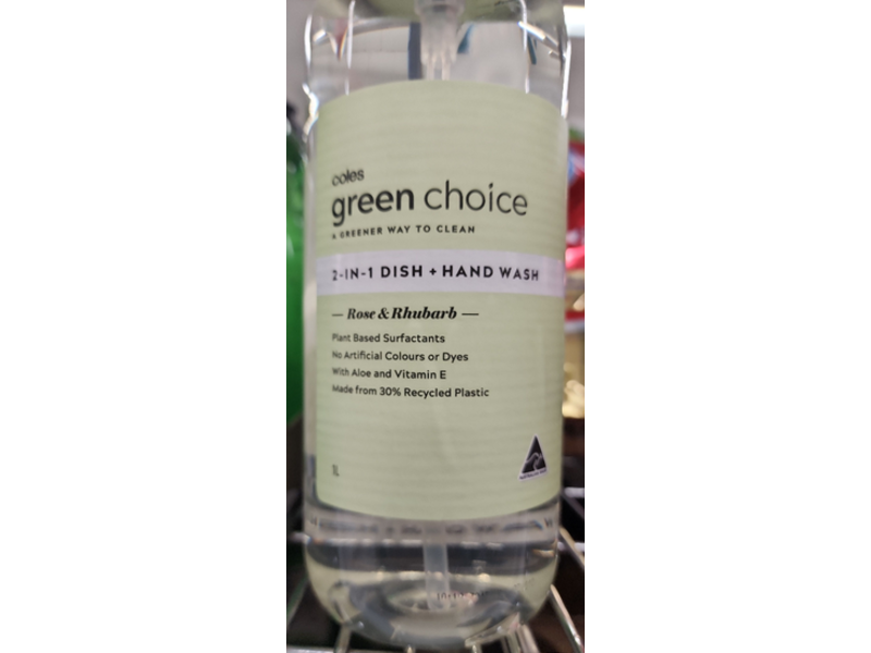 Coles Green Choice 2-IN-1 Dish + Hand Wash, Rose & Rhubarb, 1L