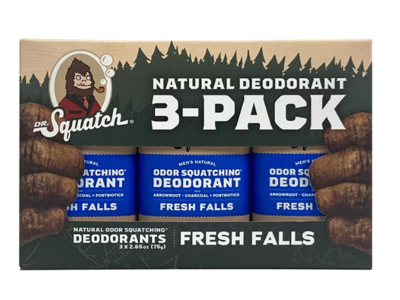 Dr Squatch Men's Natural Deodorant, Fresh Falls, 2.65 oz/75 g, 3 Pack