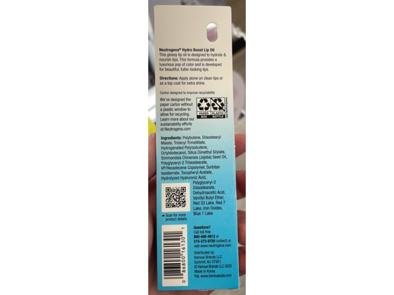 Neutrogena Hydro Boost Tinted Lip Oil, Radiant Raspberry, 0.2 fl oz/5.91 mL