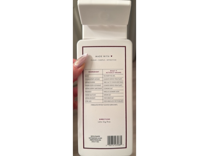 Native Body Wash, Vanilla & Cashmere, 18 fl oz/532 mL