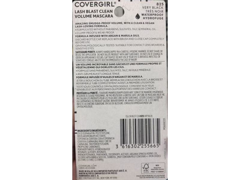 Covergirl Lash Blast Clean Volume Mascara, Very Black, 0.44 fl oz/13.1 mL