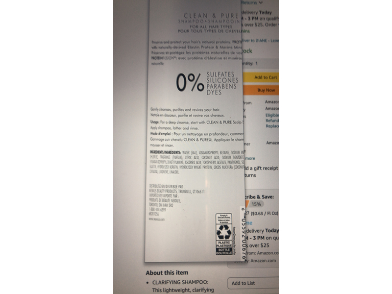 Nexxus Clean & Pure Nourishing Detox Shampoo, Protein Fusion, 33.8 fl oz/1 L