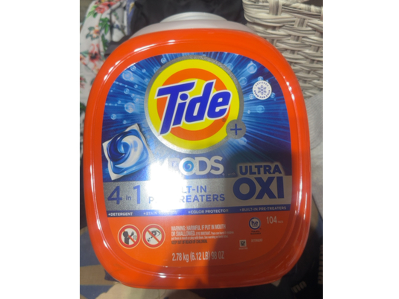 Tide 4 In 1 Ultra Oxi Laundry Detergent Pods, 104 Pacs, 98 oz/2.78 kg