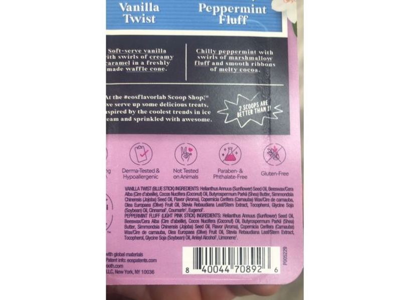 Eos Super Soft Shea Lip Balm, Vanilla Twist & Peppermint Fluff, 0.14 oz/4 g, 2 Pack