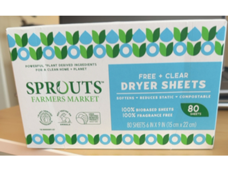 Sprouts Dryer Sheets, Free + Clear, 80 Count