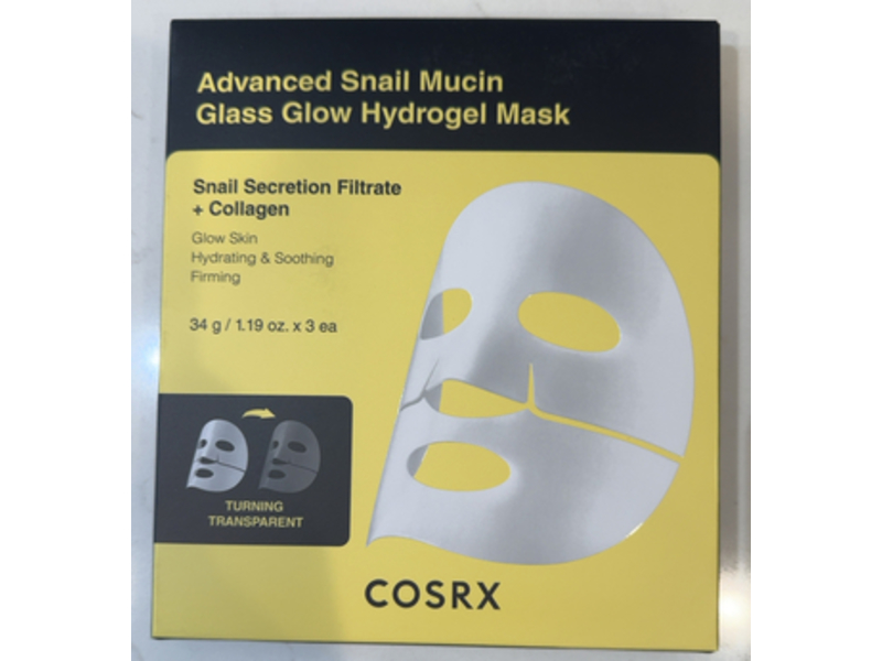 Cosrx Advanced Snail Mucin Glass Glow Hydrogel Mask, 1.19 oz/34 g, 3 Count