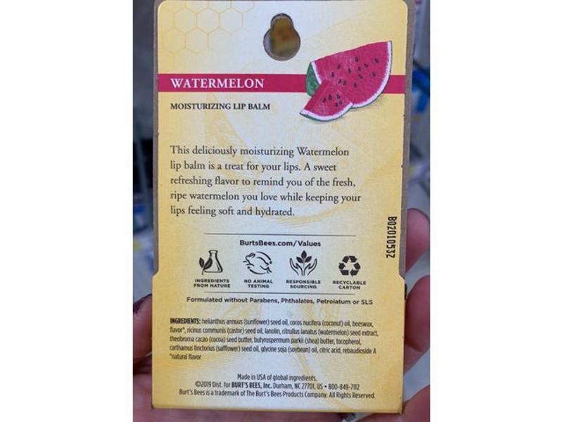 Burt's Bees Moisturizing Lip Balm, Watermelon, 0.15 oz, 2 Pack
