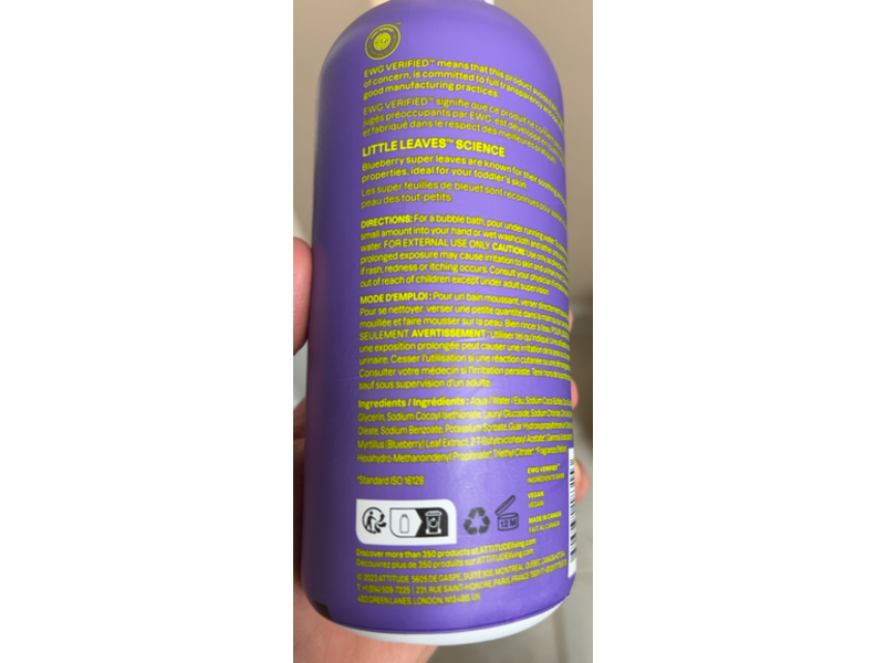 Attitude Little Leaves Bubble Wash, Vanilla & Pear, 16 fl oz/473 mL