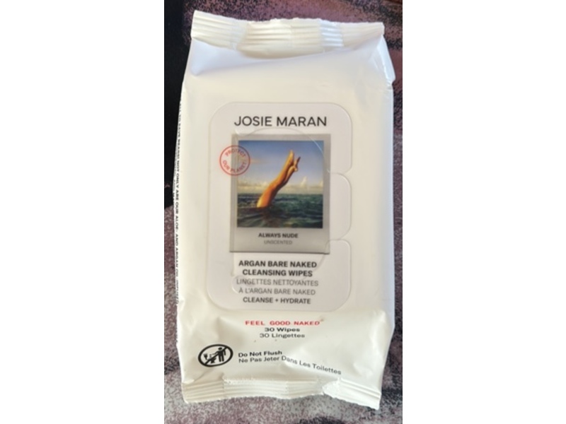 Josie Maran Argan Bare Naked Cleansing Wipes, Unscented, 30 Wipes