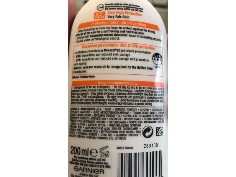 Garnier Ambre Solaire Protection Lotion, Spf 50+, 200 ml