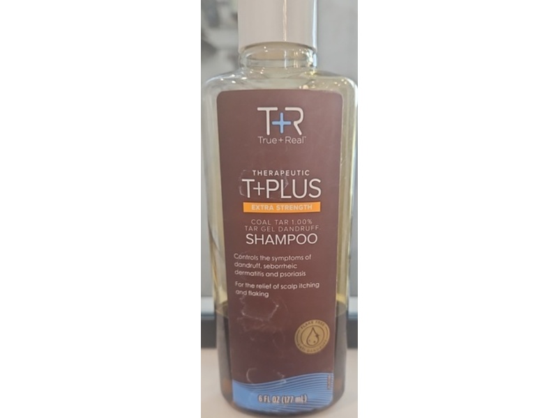 True+Real Therapeutic T+Plus Extra Strength Tar Gel Dandruff Shampoo, Coal Tar 1%, 6 fl oz/177 mL