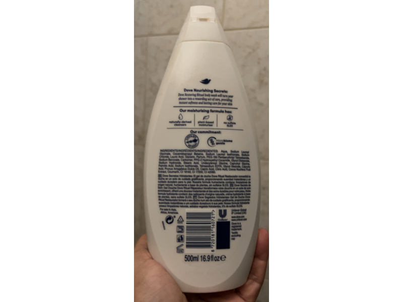 Dove Nourishing Secrets Restoring Ritual Body Wash, Coconut Oil & Almond Milk, 16.9 fl oz/500 mL, Pack Of 3