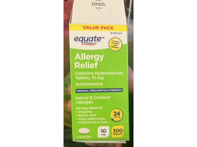 Equate Allergy Relief Cetirizine Hydrochloride Tablets, 300 Count