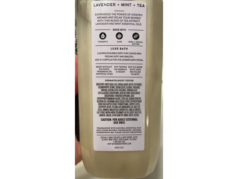 Bath & Body Works Aromatherapy Steeped Relaxation Luxe Bath, Lavender + Mint + Tea, 15 fl oz/445 mL