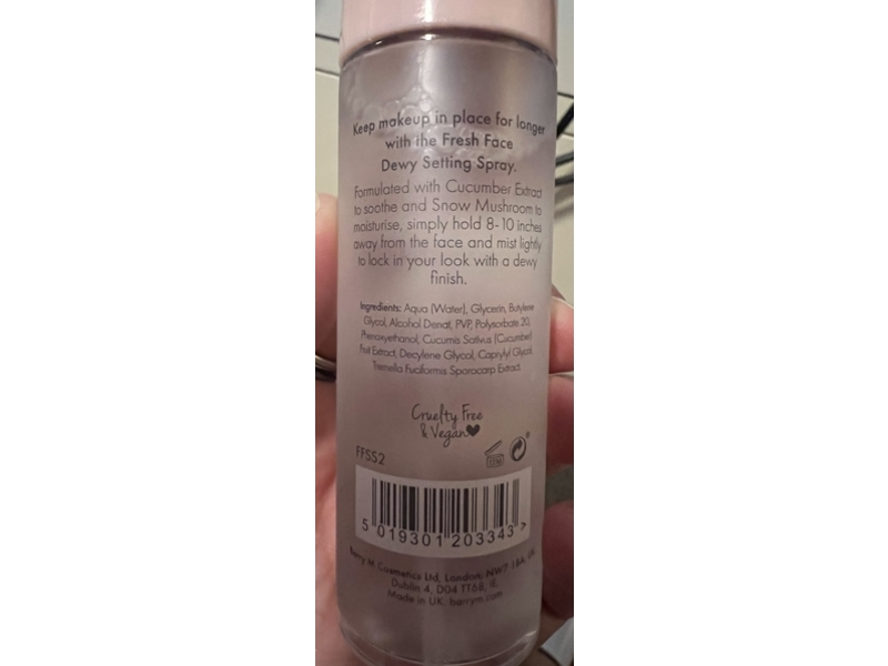 Barry M Fresh Face Dewy Setting Spray, Cucumber Snow Mushroom, 2.37 fl oz/70 mL