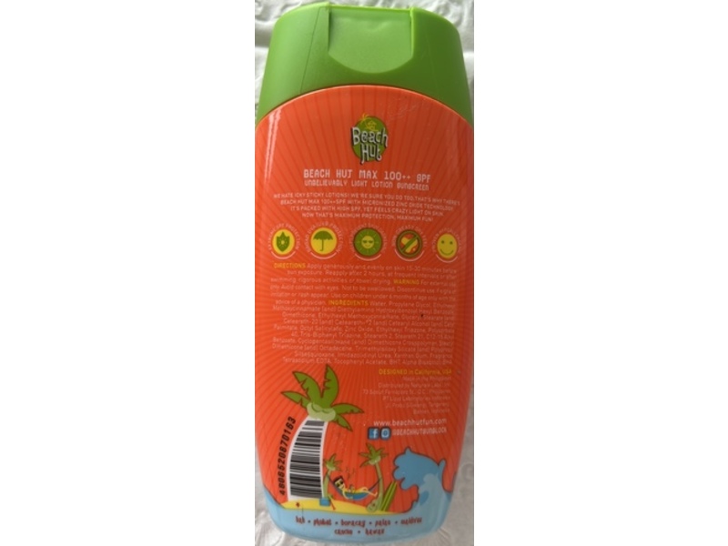 Beach Hut Max Sunscreen Lotion, SPF 100++, 3.4 fl oz/100 mL