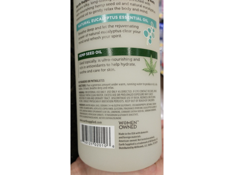 Earth Supplied Foaming Bath With Hemp Seed Oil, Eucalyptus Essential Oil, 34 fl oz/1000 mL