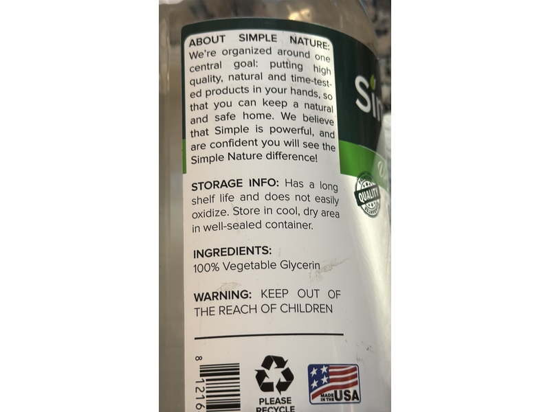 SimpleNature Vegetable Glycerin, 32 fl oz/946 mL