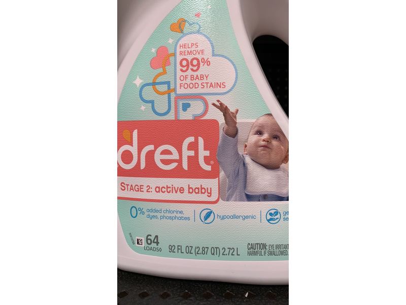 Dreft Stage 2 Active Baby Liquid Laundry Detergent, 64 Loads, 92 fl oz