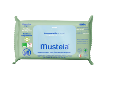 Mustela Nouveau Compostable Cleansing Wipes, Avocado, 60 Count, Pack Of 6