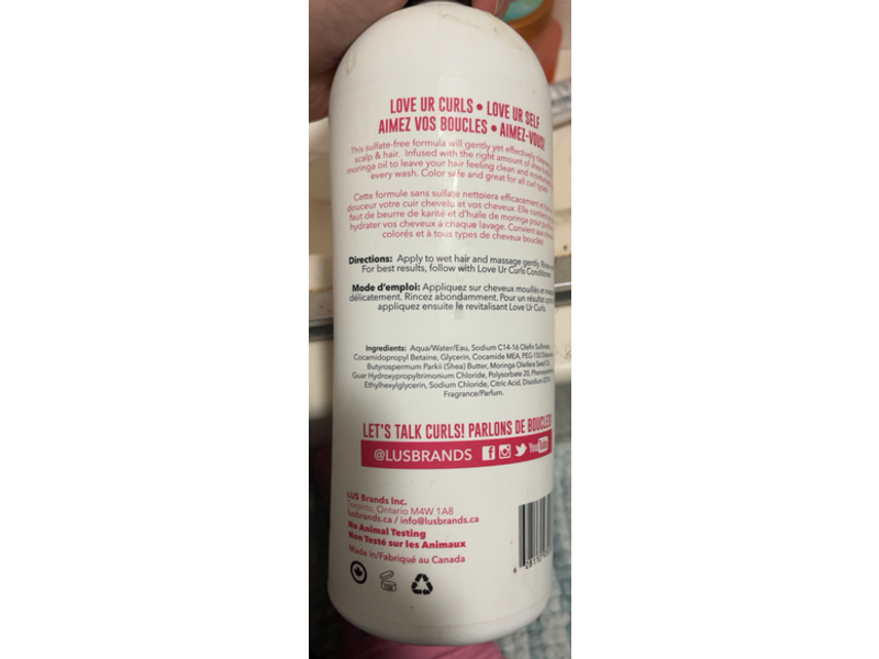 LUS Love Ur Curls Shampoo with Shea Butter & Moringa Oil, 33.8 fl oz/1 L
