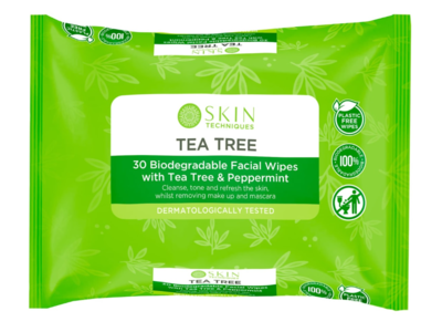 Skin Techniquies Biodegradable Facial Wipes, Tea Tree & Peppermint, 30 Count