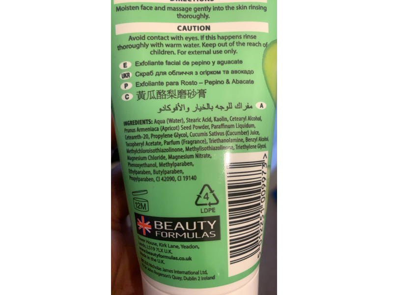 Beauty Formulas Refreshing Facial Scrub, Cucumber & Avocado, 4.9 fl oz/150 mL