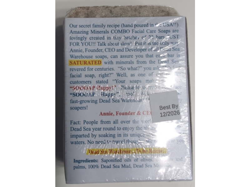 Dead Sea Warehouse Amazing Minerals Combo Facial Care Bar, 3.5 oz/99 g