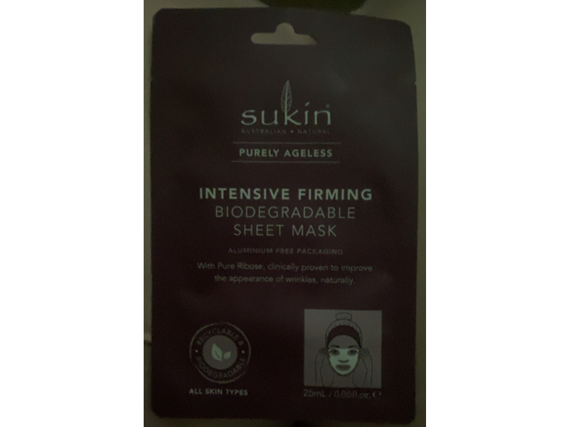Sukin Purely Ageless Intensive Firming Sheet Mask, Pure Ribose, 0.85 fl oz/25 mL
