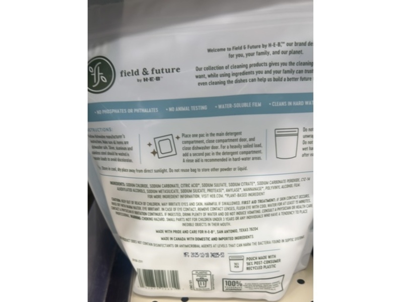 H-E-B Dishwasher Detergent Pacs, Fragrance Free, 720 g, 40 Count