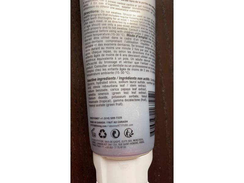 Attitude Toothpaste with Fluoride, Mango, 4.2 fl oz, 124 mL