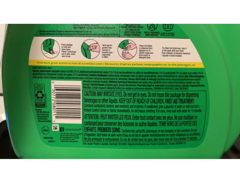 Gain + Ultra Oxi Boost Detergent, Waterfall Delight, 128 loads, 184 fl oz/5.44 L