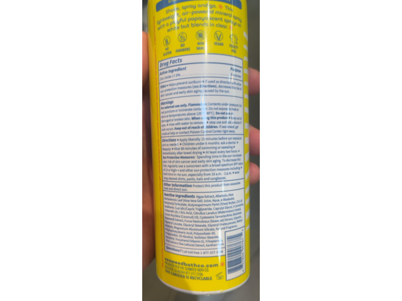 Seaweed Bath Co. Kids Mineral Sunscreen Spray, SPF 50, Playful Papaya, 6 fl oz/177 mL