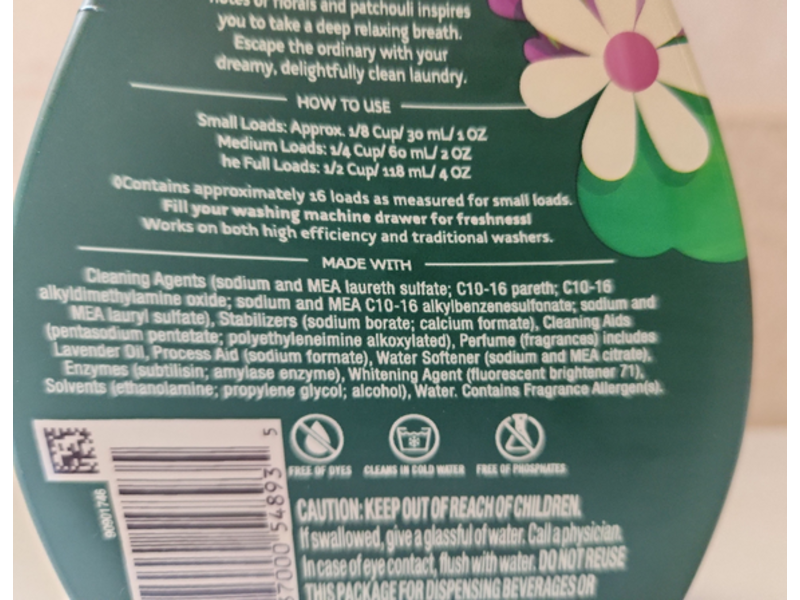 Gain Concentrated Laundry Detergent, Lavender & Calm Chamomile, 16 Loads, 16 fl oz/473 mL