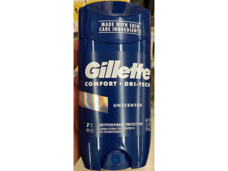 Gillette Comfort + Dri-Tech Antiperspirant Protection, Unscented, 3.4 oz/96 g