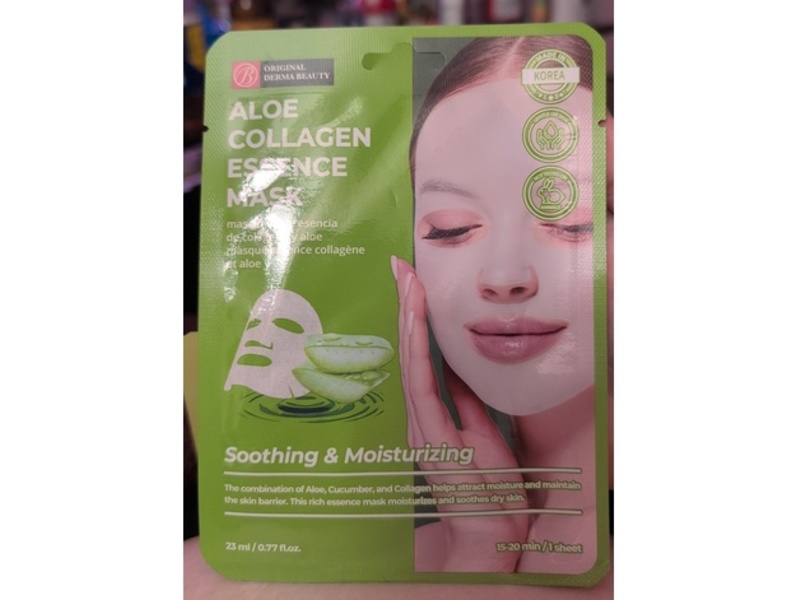 Original Derma Beauty Aloe Collagen Essence Mask, 0.77 fl oz/23 mL, 24 Count