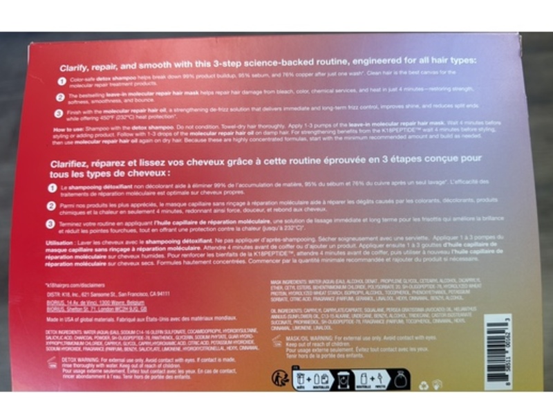 K18 Biomimetic HairScience Detox Shampoo, Leave-In Hair Mask & Hair Oil Set