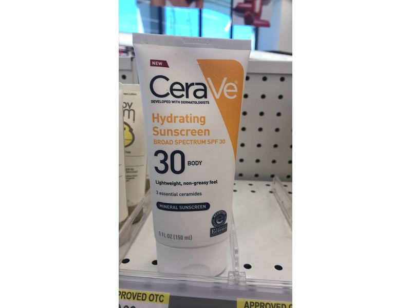 CeraVe Hydrating Mineral Sunscreen Body Lotion, SPF 30, 5 fl oz/150 mL
