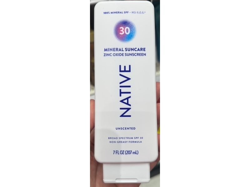 Native Mineral Suncare Zinc Oxide Sunscreen, Unscented, SPF 30, 7 fl oz/207 mL