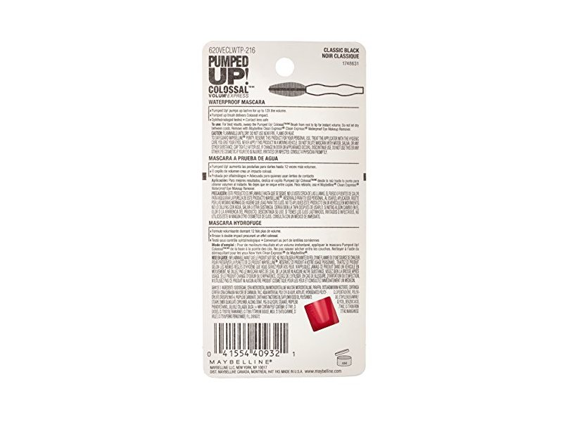 Maybelline New York Volum' Express Pumped Up! Colossal Waterproof Mascara, Classic Black, 0.32 floz