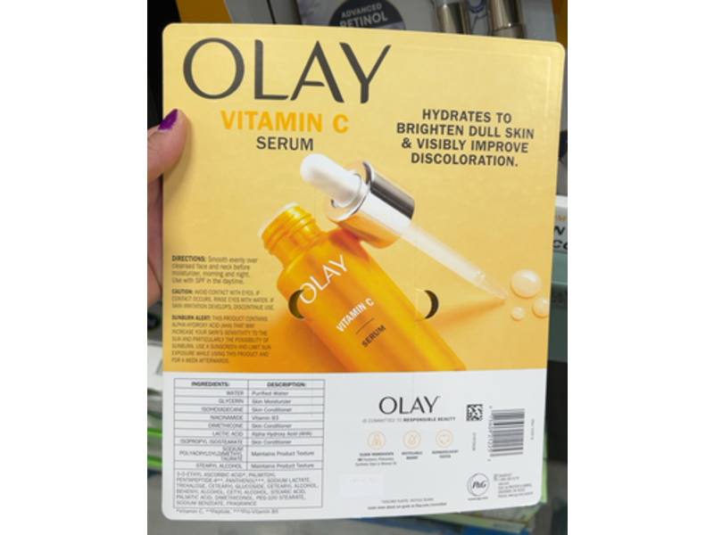 Olay Brightening Serum, Vitamin C + Peptide 24, 1.3 fl oz/40 mL, Pack Of 2